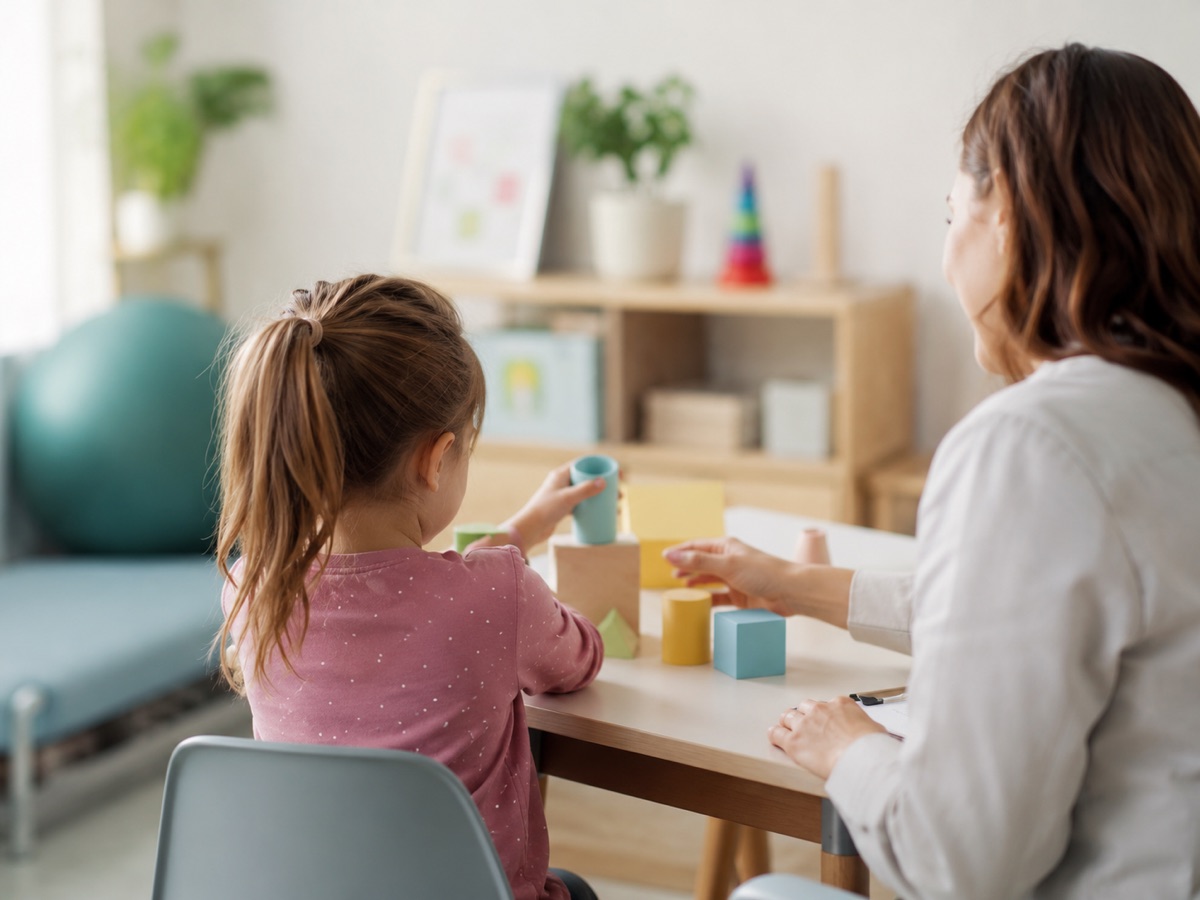 Bambina durante un'attività con una professionista